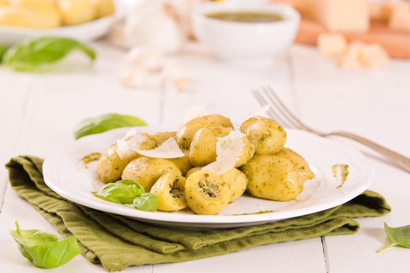 Potato Gnocchi Stuffed with Pesto Sauce. Stock Image Image of gourmet