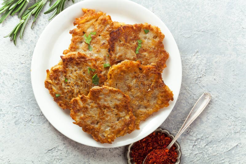 Potato Latkes Traditional Jewish Pancakes Stock Photo - Image of pepper ...