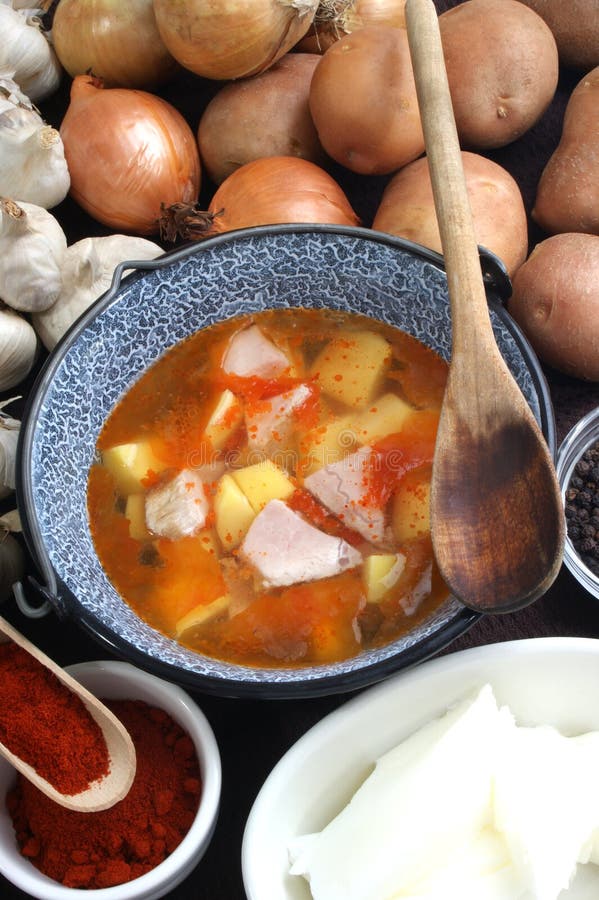 potato soup with pork in a pot stock image potato soup with pork in a pot stock image