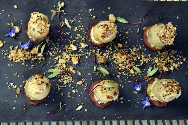 Potato Stuffed with Meat and Cheese Au Gratin Stock Photo Image of