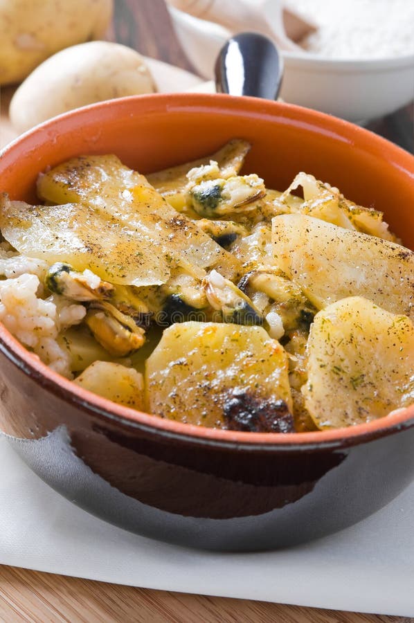 Potatoes, Rice and Mussels. Stock Image Image of italian, gastronomy