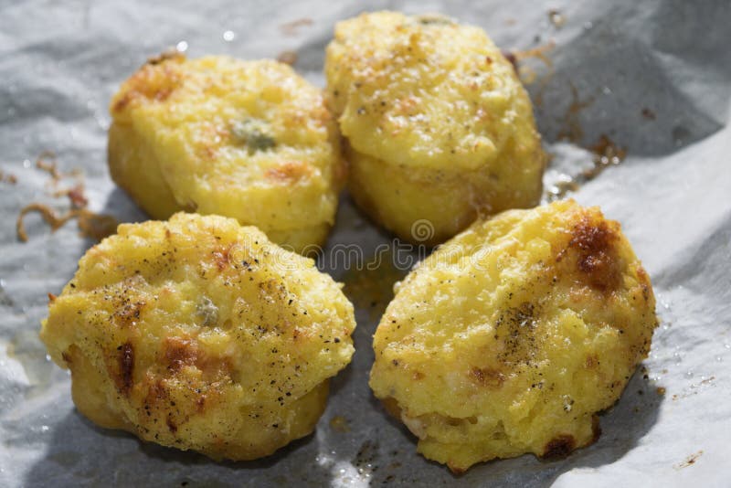 Potatoes with Stuffing of Cheese Stock Image Image of gratineed