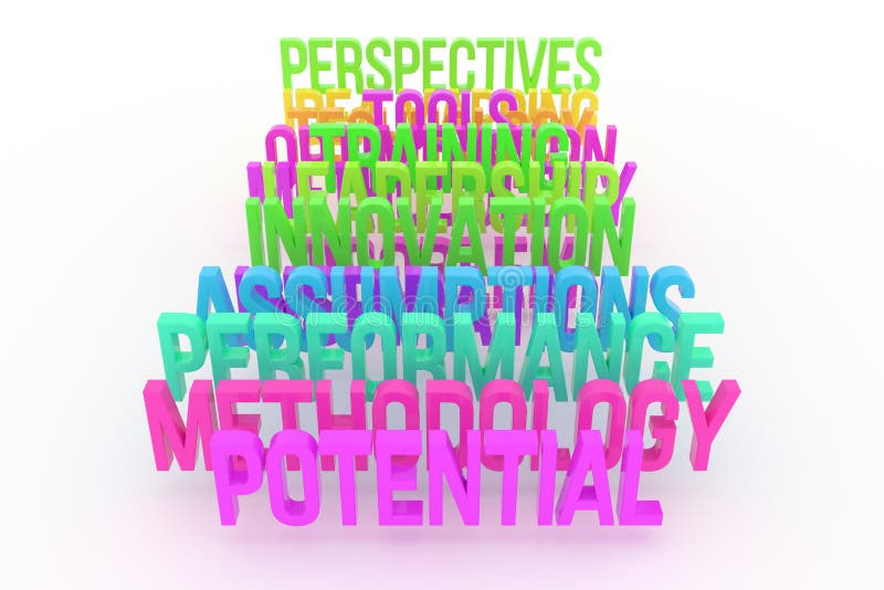 Potential, performance & methodology, business conceptual colorful 3D words. Graphic, background, communication & digital. stock illustration Potential, performance & methodology, business conceptual colorful 3D words. Graphic, background, communication & digital. stock illustration