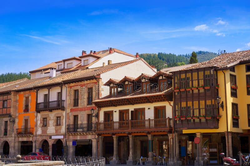 Potes village facades in Cantabria Spain royalty free stock image