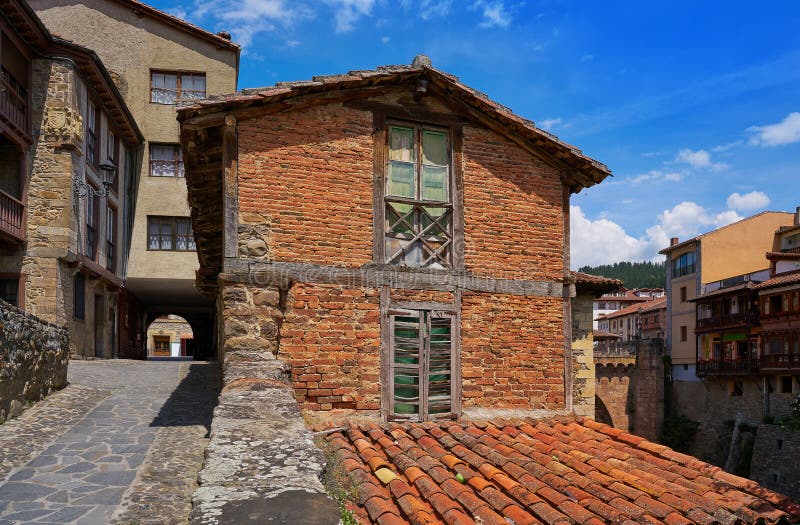 Potes village facades in Cantabria Spain stock images