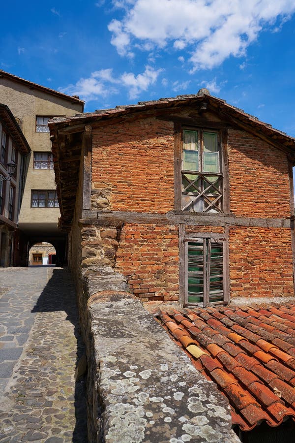 Potes village facades in Cantabria Spain stock photo