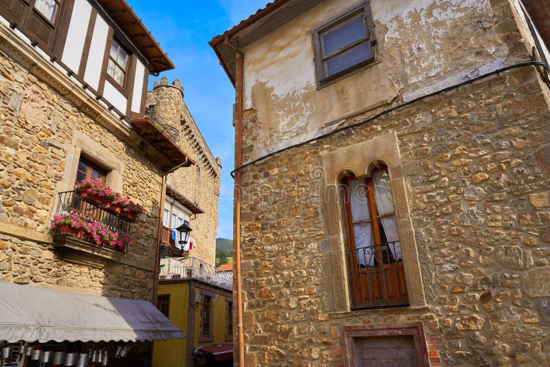 Potes village facades in Cantabria Spain stock image
