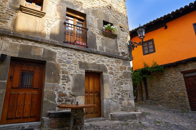 Potes village facades in Cantabria Spain royalty free stock photo