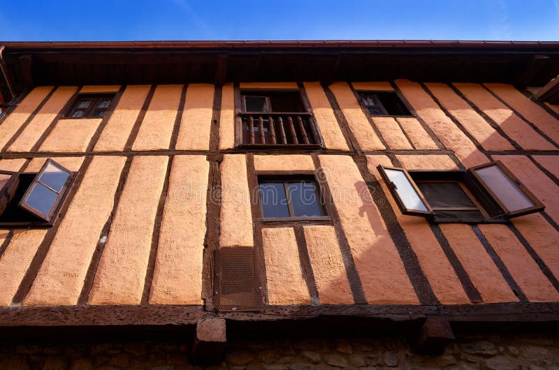 Potes village facades in Cantabria Spain stock photo