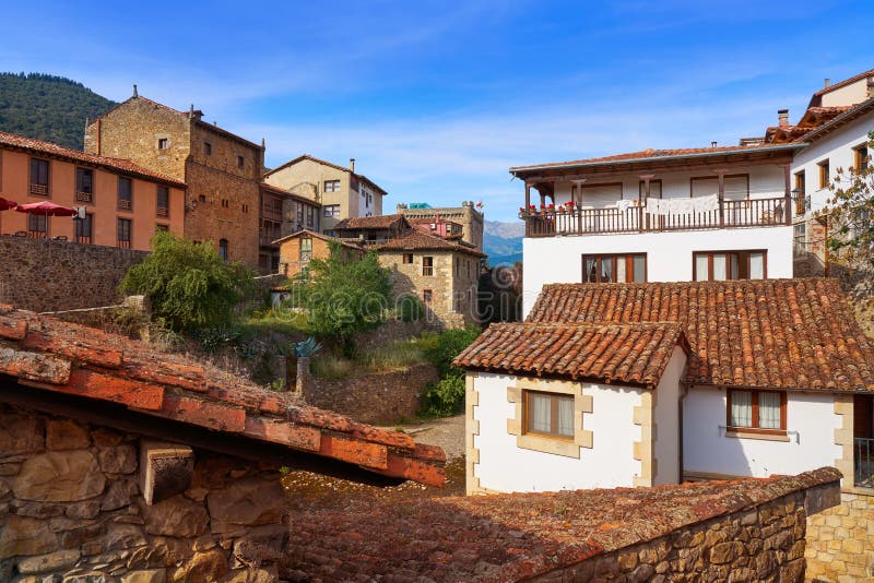 Potes village facades in Cantabria Spain royalty free stock photos