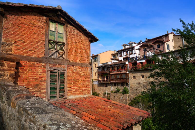 Potes village facades in Cantabria Spain stock photos