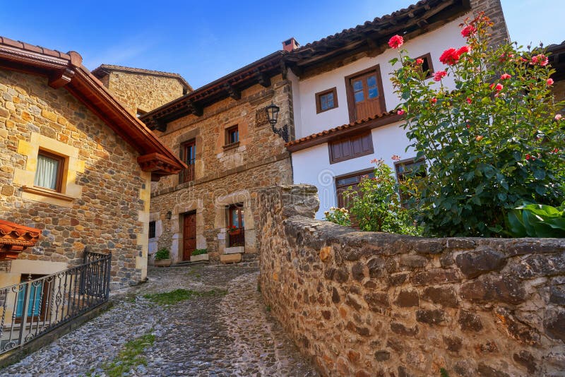 Potes village facades in Cantabria Spain royalty free stock photo