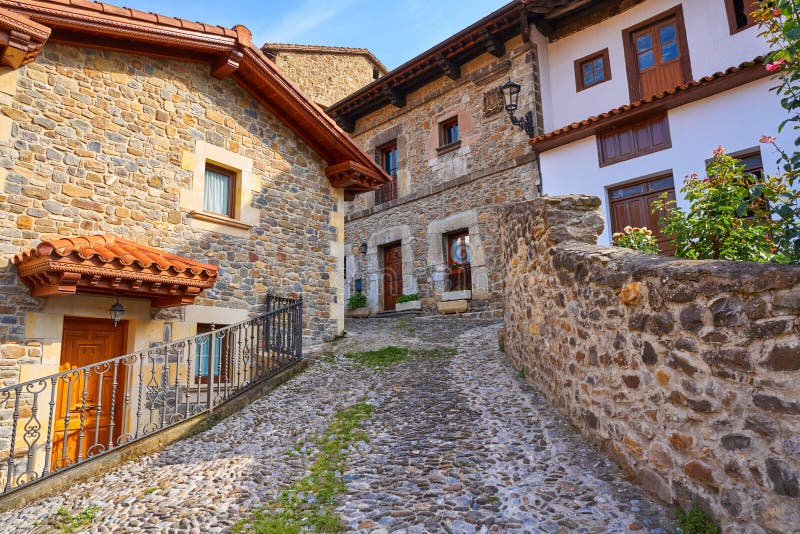 Potes village facades in Cantabria Spain royalty free stock images