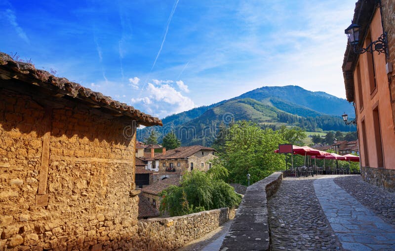Potes village facades in Cantabria Spain stock image