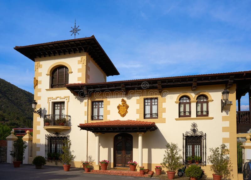 Potes village facades in Cantabria Spain royalty free stock photo