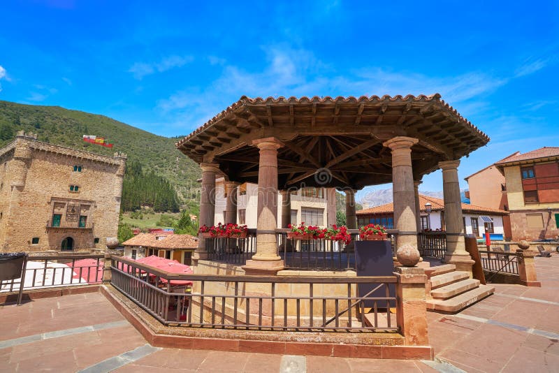 Potes village roundabout in Cantabria Spain stock photo