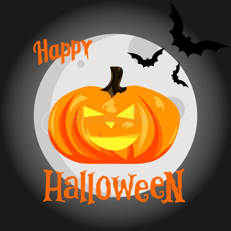 Potiron de Halloween sur le fond de lune, battes rampantes Illustra de vecteur illustration stock Potiron de Halloween sur le fond de lune, battes rampantes Illustra de vecteur illustration stock