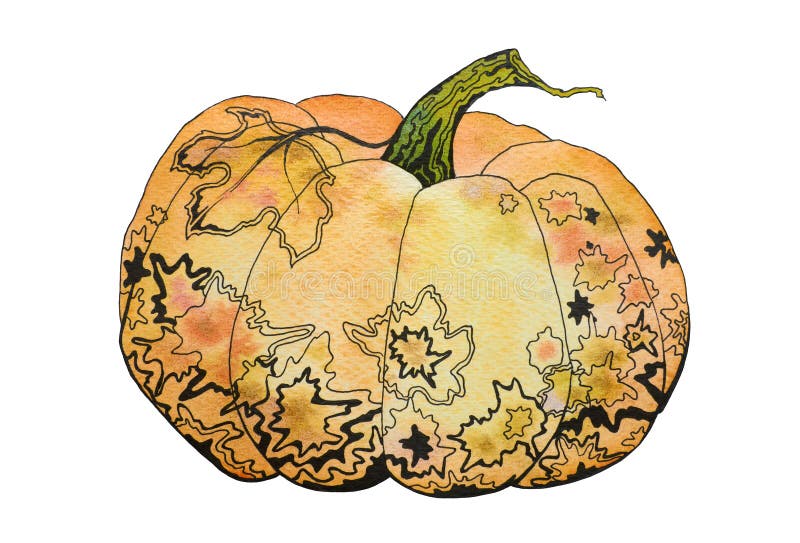 Potiron décoratif d'aquarelle illustration stock Potiron décoratif d'aquarelle illustration stock
