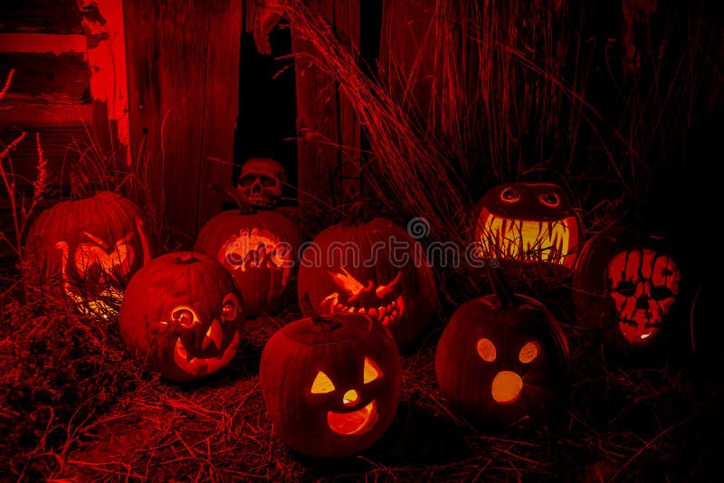 Potirons allumés de Halloween avec des bougies photos stock Potirons allumés de Halloween avec des bougies photos stock