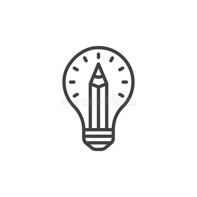 Potlood in het pictogram van de gloeilampenlijn, overzichts vectorteken, lineair die stijlpictogram op wit wordt geïsoleerd royalty-vrije illustratie Potlood in het pictogram van de gloeilampenlijn, overzichts vectorteken, lineair die stijlpictogram op wit wordt geïsoleerd royalty-vrije illustratie