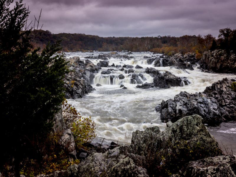 The Potomac River at Great Falls in the Winter stock photography
