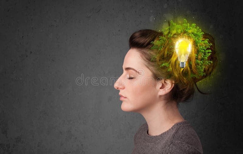 Potomstwa pamiętają główkowanie zielona eco energia z lightbulb obrazy royalty free Potomstwa pamiętają główkowanie zielona eco energia z lightbulb obrazy royalty free