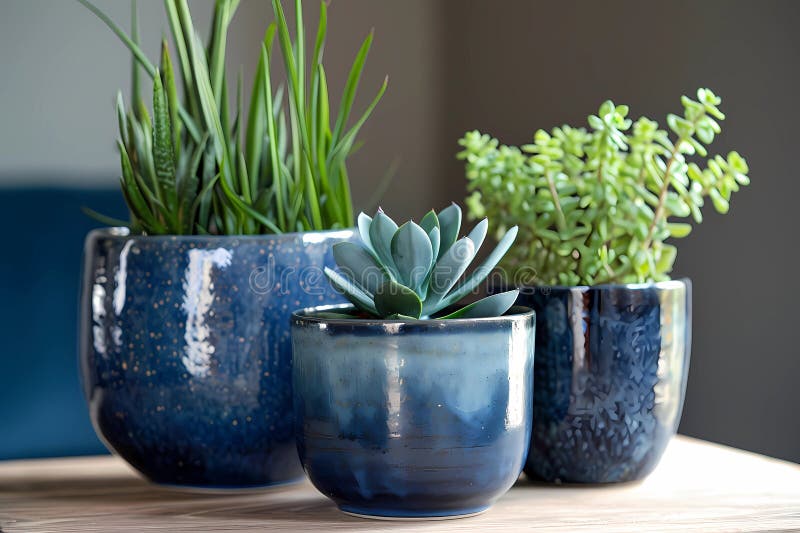 Pots en céramique majestueux bleu nuit profonde illustration libre de droits