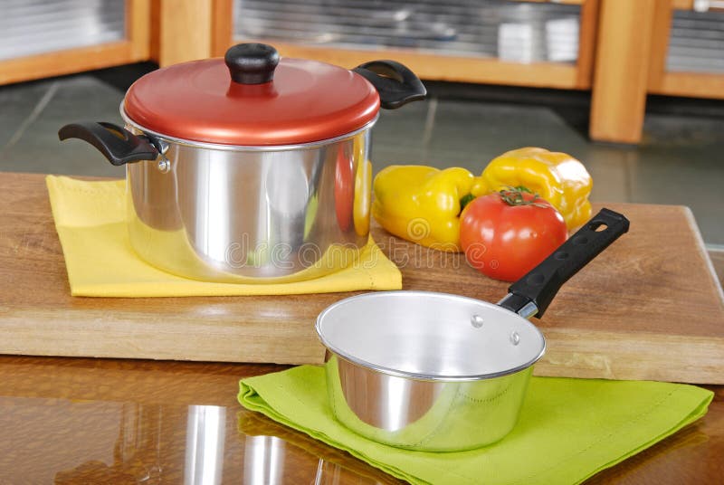 Pots in the kitchen stock photo. Image of sauce, recipe 65842192