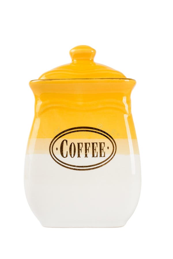 Pots of Tea, Coffee and Sugar, Yellowwhite Color on a White Background