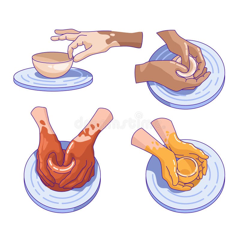 Potter Hands Making Ceramic Clay Vase. Vector Flat Design for Ceramic