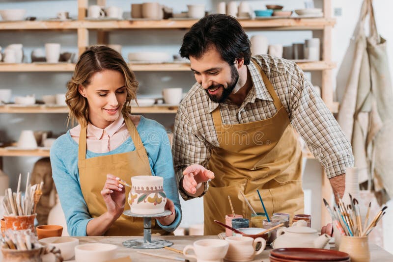 Potters Painting Traditional Ceramic Jug Stock Image Image of process