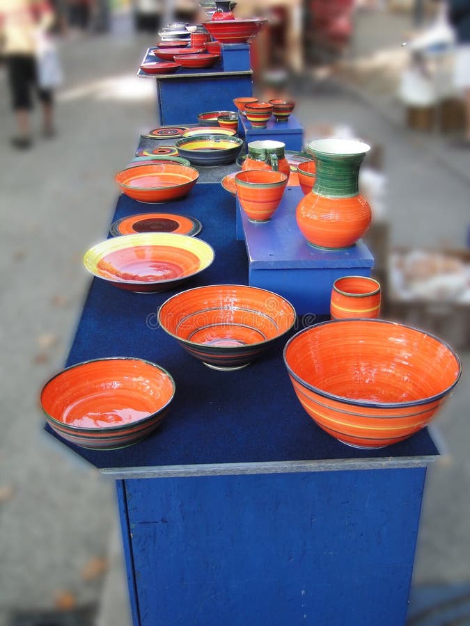 Pottery for sale stock image. Image of pots, orange, bowls 25581649