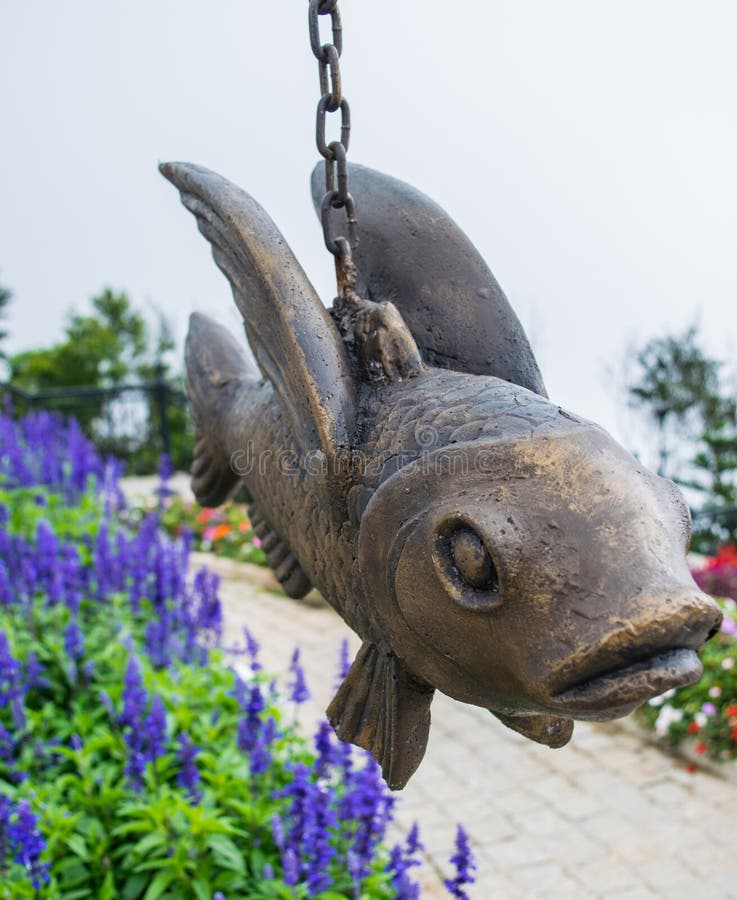 Pottery shape fish made for fountain royalty free stock photos