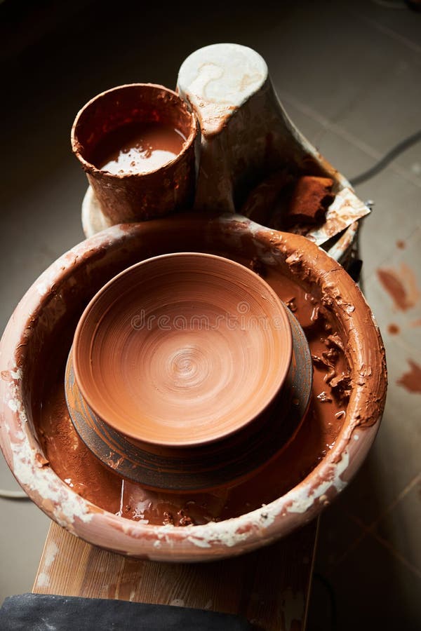 Pottery Wheel with Clay Bowl in Stock Image Image of