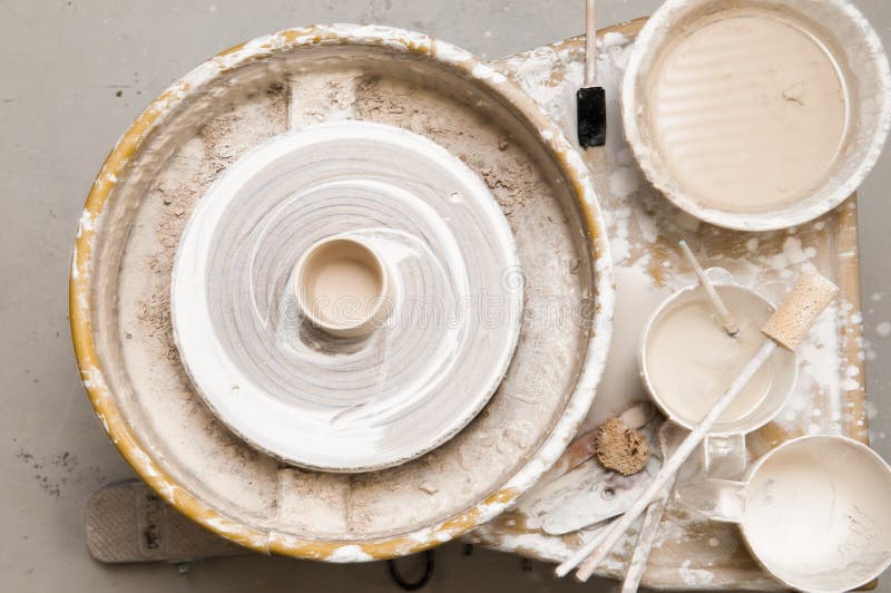 Pottery Wheel and Creative Tools Stock Image Image of messy, making