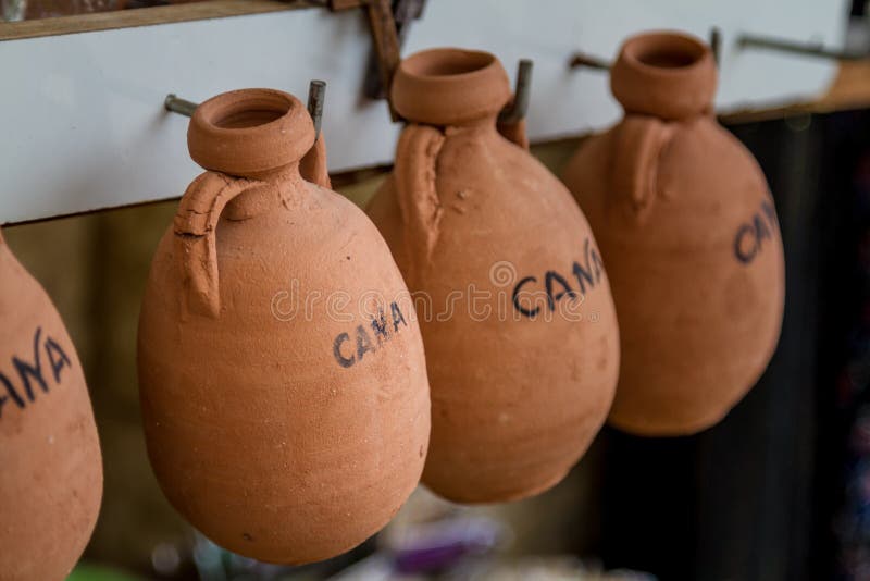 The pottery wine jugs in Cana of Galilee, Israel