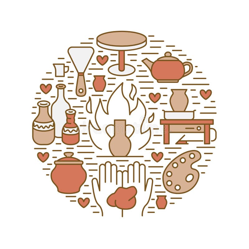 Pottery workshop, ceramics classes banner illustration. Vector line icon of clay studio tools. Hand building royalty free illustration Pottery workshop, ceramics classes banner illustration. Vector line icon of clay studio tools. Hand building royalty free illustration