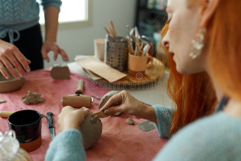 Pottery Class. a Pottery Crafts Dish from a Raw Clay Stock