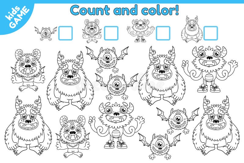 Potwory karykatury gry count and color matematyki1 ilustracja wektor