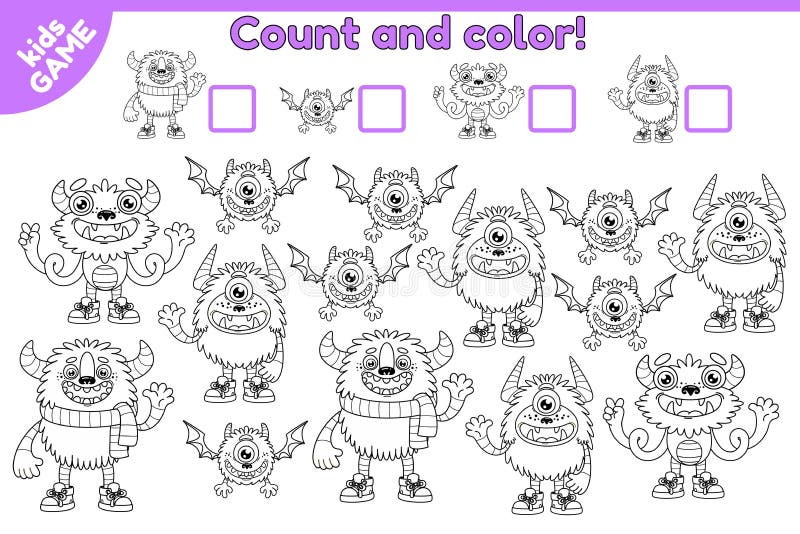 Potwory karykatury gry count and color matematyki3 royalty ilustracja