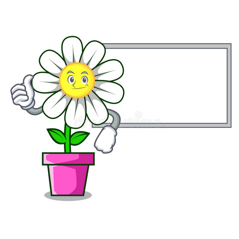 Pouces avec la bande dessinée de caractère de fleur de marguerite de conseil illustration stock Pouces avec la bande dessinée de caractère de fleur de marguerite de conseil illustration stock