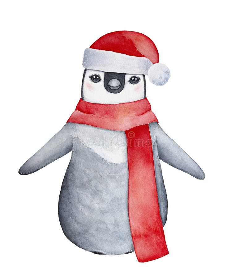 Pouco caráter encantador do pinguim do bebê no chapéu de Santa, ilustração do vetor Pouco caráter encantador do pinguim do bebê no chapéu de Santa, ilustração do vetor