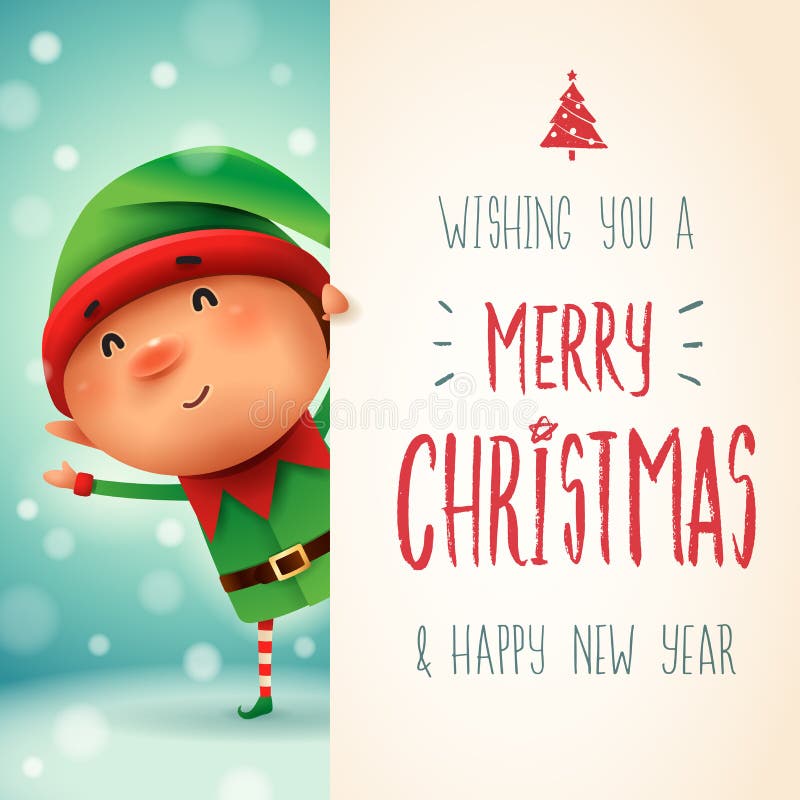 Pouco duende com quadro indicador grande Projeto de rotulação da caligrafia do Feliz Natal ilustração royalty free Pouco duende com quadro indicador grande Projeto de rotulação da caligrafia do Feliz Natal ilustração royalty free