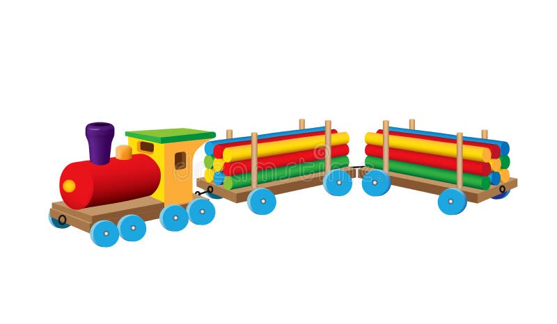 Trem De Madeira Do Brinquedo Nos Trilhos Ilustração Stock - Ilustração de  carros, divertimento: 24641003