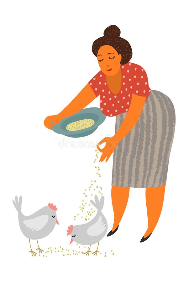 Poulets de alimentation de femme, agriculteur féminin prenant soin d'animal à la ferme, illustration de vecteur d'élevage de vola illustration de vecteur Poulets de alimentation de femme, agriculteur féminin prenant soin d'animal à la ferme, illustration de vecteur d'élevage de vola illustration de vecteur