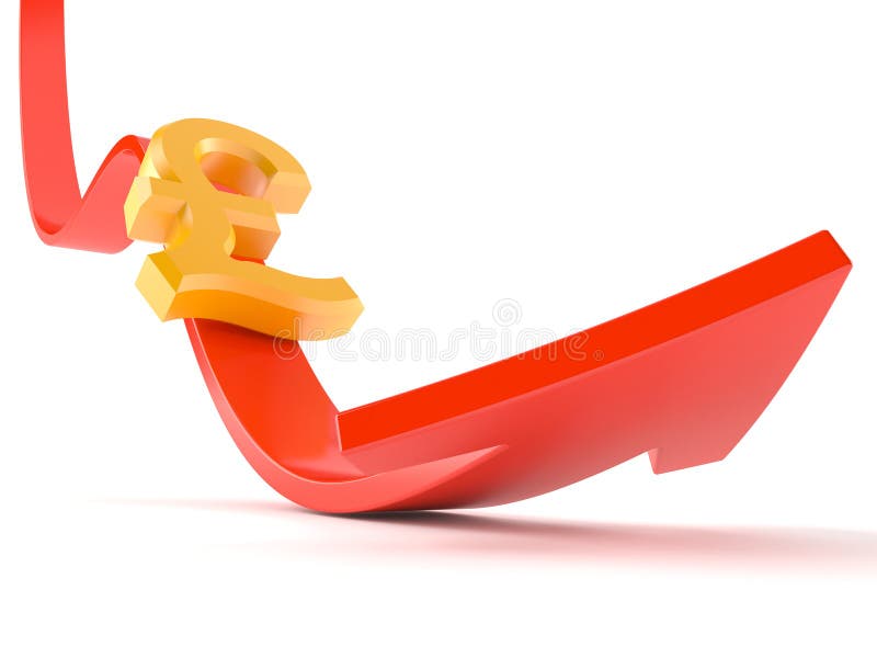 Pound currency symbol goes down concept vector illustration