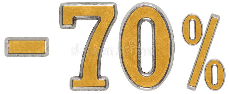 Pour cent escompte Sans 70, soixante-dix, pour cent Numera en métal photo libre de droits Pour cent escompte Sans 70, soixante-dix, pour cent Numera en métal photo libre de droits