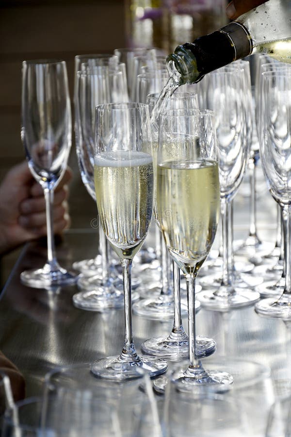 Pour the Champagne into the Flute Glass Stock Image Image of luxury