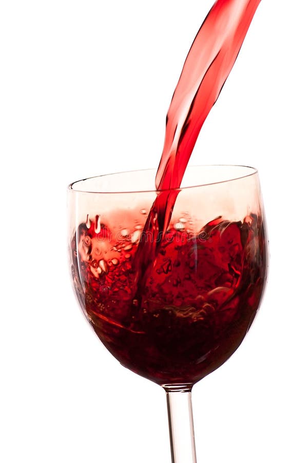 Pour the wine into the glass on a white background