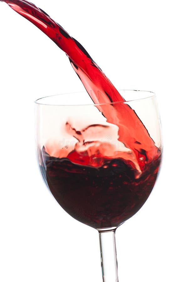 Pour the wine into the glass on a white background